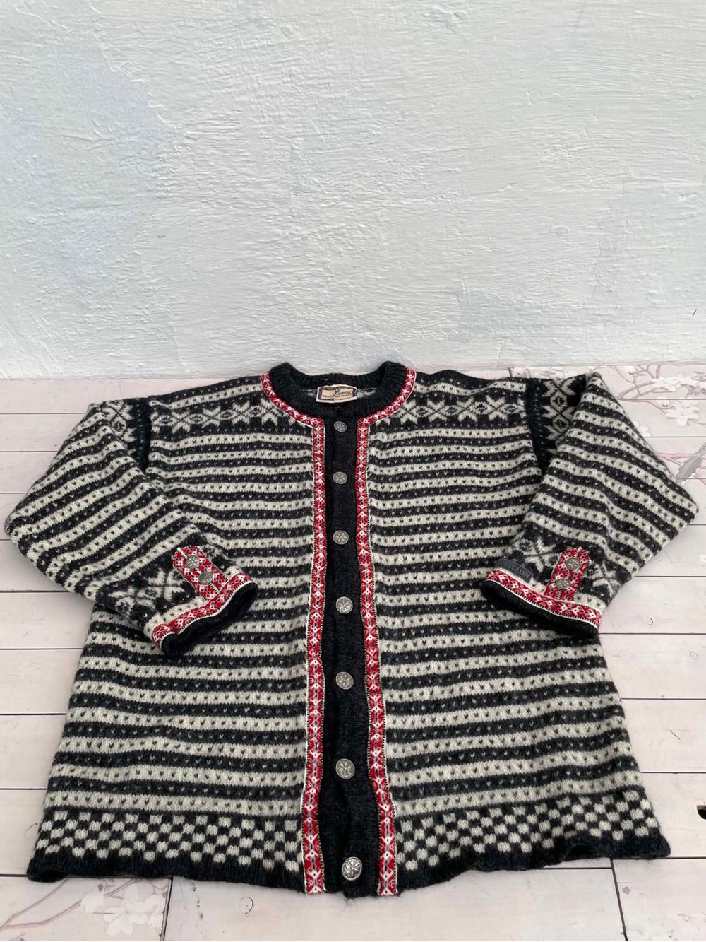 Dale of Norway Black, White & Red Nordic Wool Cardigan